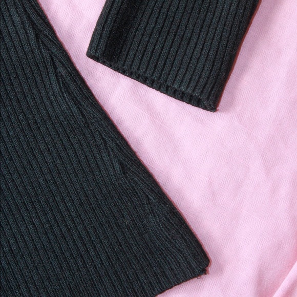 VTG y2k Black Ribbed Knit Double-Breasted Long Sleeve Hoodie Cardigan - Small - Picture 9 of 10